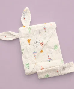 Crinkled Muslin Hooded Blanket (90x90 cm) - Christmas Trees - BL1