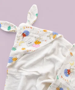 Alternative view of Crinkled Muslin Hooded Blanket (90x90 cm) - Rabbit and Moon , Star , Cloud - BL1