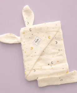Crinkled Muslin Hooded Blanket (90x90 cm) - Moon and Star - BL1