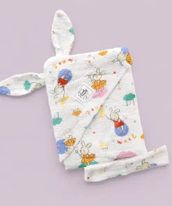 Crinkled Muslin Hooded Blanket (90x90 cm) - Rabbit and Moon , Star , Cloud - BL1