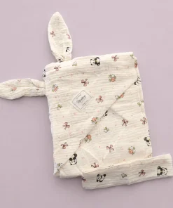 Crinkled Muslin Hooded Blanket (90x90 cm) - Panda and Bow - BL1