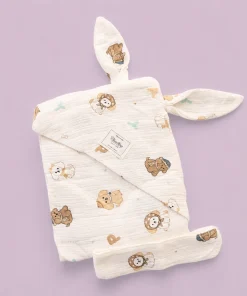 Crinkled Muslin Hooded Blanket (90x90 cm) - Puppies - BL1