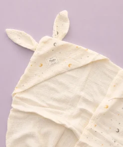 Alternative view of Crinkled Muslin Hooded Blanket (90x90 cm) - Moon and Star - BL1