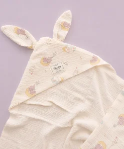 Alternative view of Crinkled Muslin Hooded Blanket (90x90 cm) - Elephant with Moon - BL1