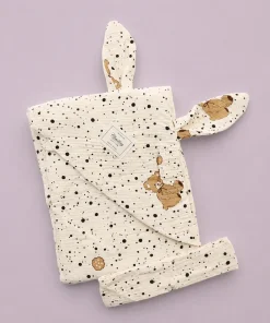 Crinkled Muslin Hooded Blanket (90x90 cm) - Black Dots and Teddy - BL1
