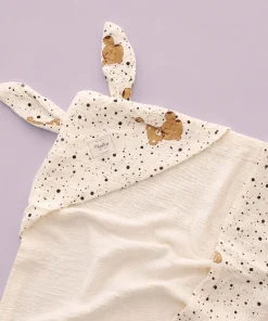 Alternative view of Crinkled Muslin Hooded Blanket (90x90 cm) - Black Dots and Teddy - BL1