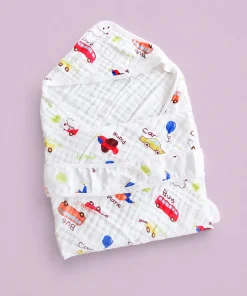 Crinkled Muslin Hooded Blanket - BL1- Color Car and Plane