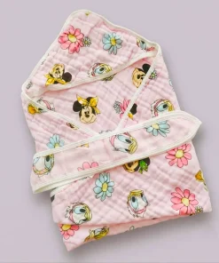 Crinkled Muslin Printed Color  Hooded Blanket - Minnie Mouse - HBL1