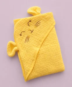 Crinkled Hooded Blanket (80CMx80CM) - Yellow with Cute Face - HBL1