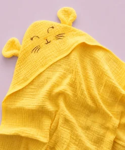 Crinkled Hooded Blanket (80CMx80CM) - Yellow with Cute Face - HBL1 - Image 2