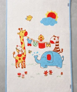 Bath Mat Bubble Sheet - Giraffe and Elephant (Blue Border) - BM1