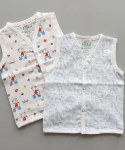 Organic Muslin Cotton Jhabla - Pack of 2 - Red Girl + Blue Dino - JH1