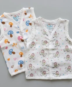 Organic Muslin Cotton Jhabla - Pack of 2 - Mushroom + Flying Star - JH1