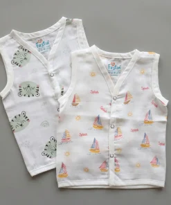 Organic Muslin Cotton Jhabla - Pack of 2 - Tiger + Boat - JH1