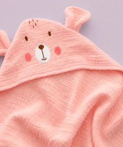 Crinkled Hooded Blanket (80CMx80CM) - Pink with Bear Face - HBL1 - Image 2