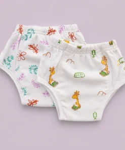 Organic Muslin Cotton Full Padded Underwear (Pack of 2) - Baby Giraffe + Floral and Leaf - PU1
