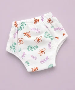 Organic Muslin Cotton Full Padded underwear  - White with Flower and Leaf - PU1