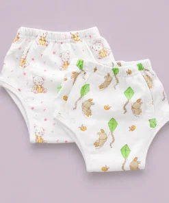 Organic Muslin Cotton Full Padded Underwear (Pack of 2) - Orange Teddy + Kite and Rabbit - PU1
