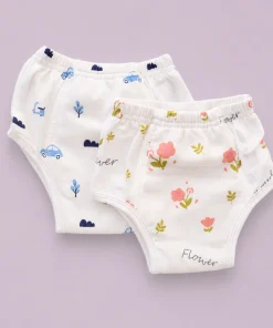Organic Muslin Cotton Full Padded Underwear (Pack of 2) - Peach Floral + Blue Car - PU1