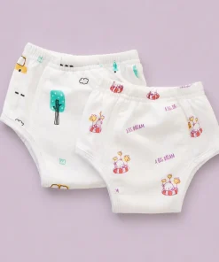 Organic Muslin Cotton Full Padded Underwear (Pack of 2) - Purple Teddy + Tree and Car - PU1