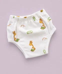 Organic Muslin Cotton Full Padded underwear - White with Giraffe - PU1