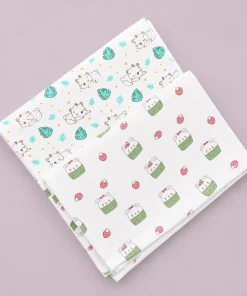Organic Muslin Cotton Swaddle (Set of 2) 110x110cm - Koala + Cute Teddy on Green Cup - SW1