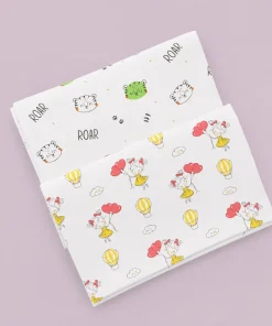 Organic Muslin Cotton Swaddle (Set of 2) 110x110cm - Roar Tiger + Yellow Girl and Balloon - SW1