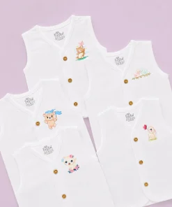 Alternative view of Assorted White Sleeveless Organic Cotton Jhabla(Pack of 3) - JH1