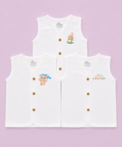 Assorted White Sleeveless Organic Cotton Jhabla(Pack of 3) - JH1