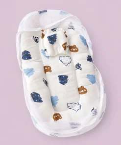 Crinkled Muslin Foldable Bedding Set - Teddy Head and Tree - BS1