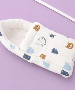 Crinkled Muslin Cotton Kangaroo Wrapper - (65x43cm) - Teddy Head and Tree - KW1