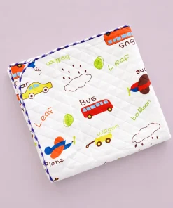 Cotton Blanket - White with Vehicles - BL1