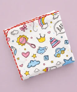 Cotton Blanket - White with Baby Accessories - BL1