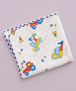 Cotton Blanket - White with JCB and Crane - BL1