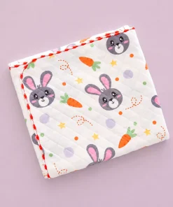 Cotton Blanket - White with Grey Rabbit and Carrot - BL1