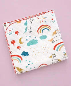 Cotton Blanket - White with Unicorn - BL1
