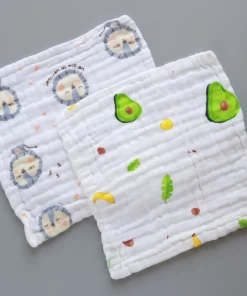 Premium Crinkled Muslin Face Towel Set of 2 (25x25cm) - Grey Lion - Avocado - FT1