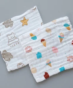 Premium Crinkled Muslin Face Towel Set of 2 (25x25cm) - Line Teddy - Ice Cream - FT1
