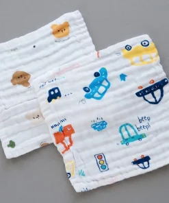 Premium Crinkled Muslin Face Towel Set of 2 (25x25cm) - Teddy Head - Cars - FT1