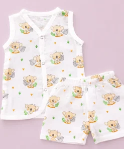 Muslin Cotton Jhabla and Shorts Set - Orange Koala - JS1