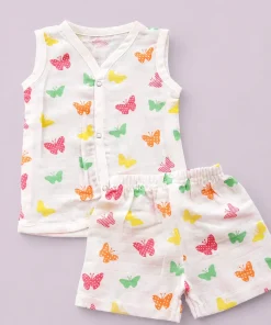 Muslin Cotton Jhabla and Shorts Set - Color Butterfly - JS1