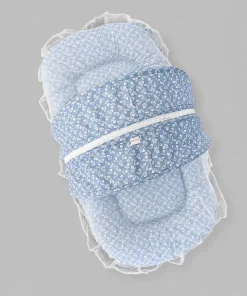 Foldable Cotton Mosquito Net Bedding Set - 95x55cm - Light Slate Blue with Leaf Print - BS1 - Image 2
