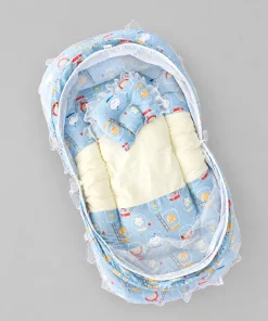 Foldable Cotton Mosquito Net Bedding Set - 95x55cm - Blue with Sun, Rainbow and Star - BS1