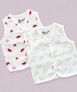 Premium Muslin Front Button Jhabla - Combo Pack of 2 - Water Lemon and Rainbow - JH1