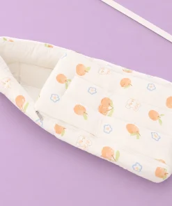 Crinkled Muslin Cotton Kangaroo Wrapper - (65x43cm) - Orange Fruit and Rabbit Head - KW1