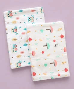 Muslin Mother Bath Towel - Combo Pack of 2 - Mushroom + Owl - MBT1
