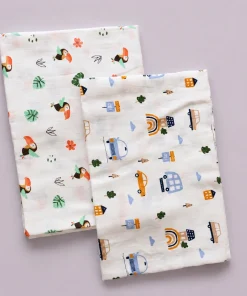 Muslin Mother Bath Towel - Combo Pack of 2 - Horn Bill + Car - MBT1