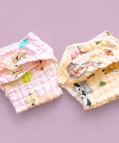 Color Crinkled Muslin Nappy - Pack Of 2 - Pink Rabbit + Yellow Animals - NP01