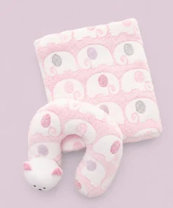 Soft Wrap/Blanket with Neck Pillow(72x94cm) - Pink Elephant