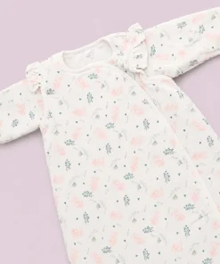 Muslin Sleeping Bag - Off White with Pink and Green Leaf - SBG